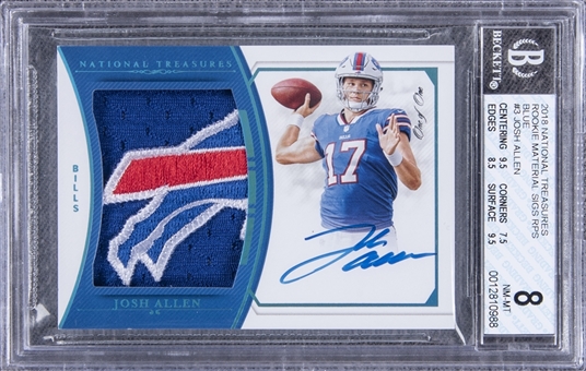 2018 Panini National Treasures Rookie Material Signatures RPS Blue #RMS-JA Josh Allen Signed Patch Rookie Card (#1/1) - BGS NM-MT 8/BGS 10